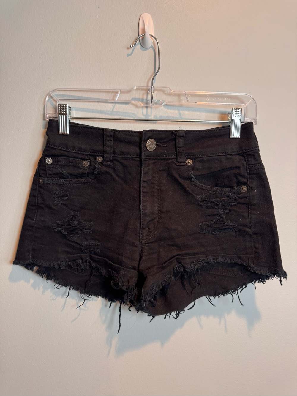 American Eagle Outfitters Black Distressed Denim Cutoff Shorts